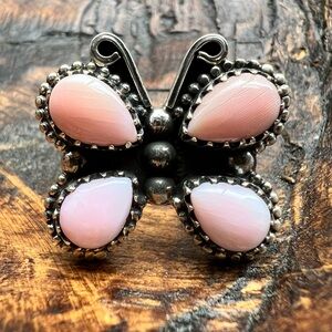 925 Sterling Silver Queen Conch Butterfly Ring • Pink Conch • Solid Back • Sz 7